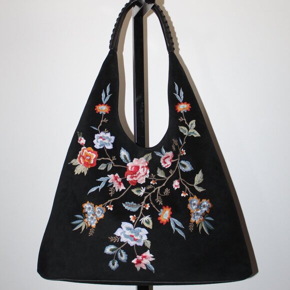 NWT Johnny Was JWLA Suede Leather Embroidered Renata Soft Hobo Tote Shoulder Bag - Picture 2 of 10